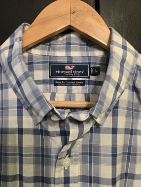 Vineyard Vines Light Blue and White Plaid Slim Fit Tucker Button-Down Shirt